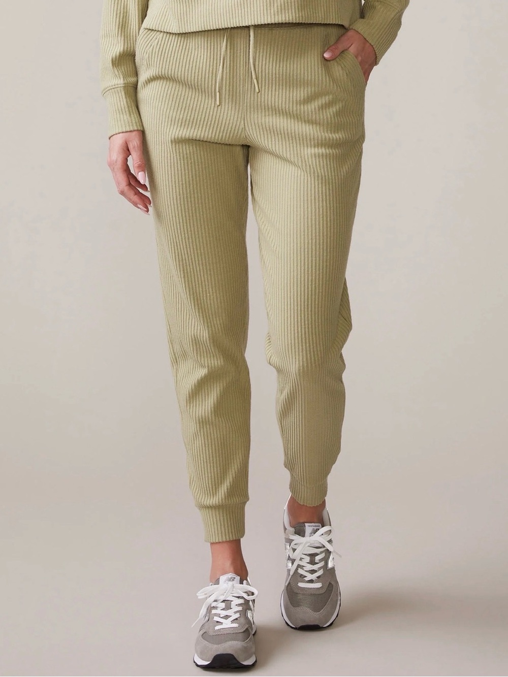 Thrive Societe Ribbed Drawstring Joggers in faded moss